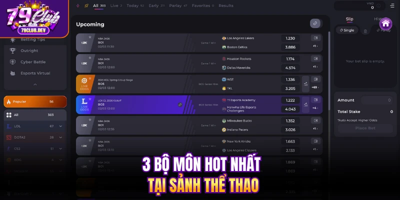 3 bộ môn hot nhất tại sảnh thể thao