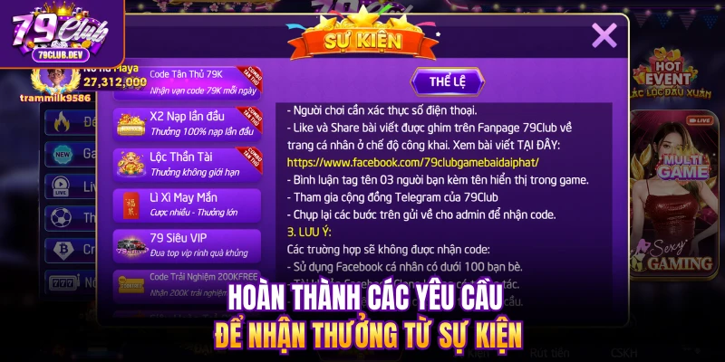 Hoàn thành các yêu cầu để nhận thưởng từ sự kiện
