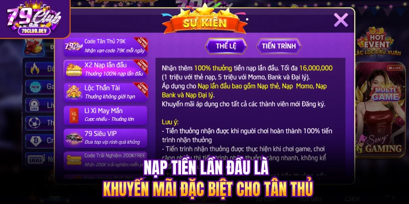 Nạp tiền lần đầu là khuyến mãi đặc biệt cho tân thủ