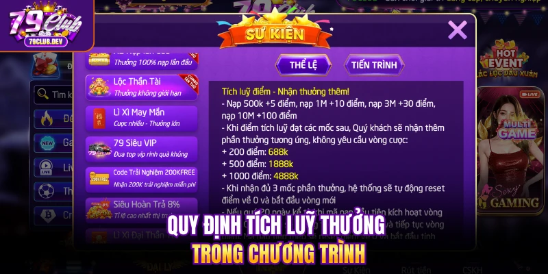 Quy định tích luỹ thưởng trong chương trình
